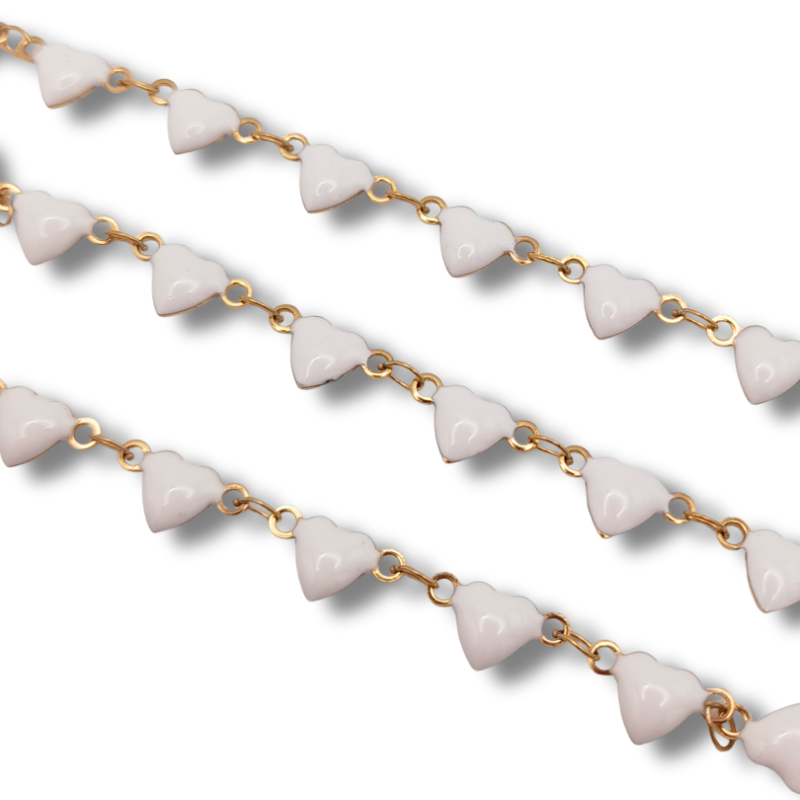 catena cuori in acciaio 5mm oro bianco