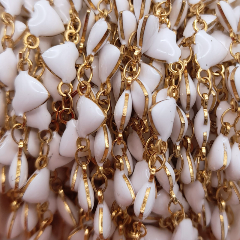 catena cuori in acciaio 5mm oro BIANCO 50cm