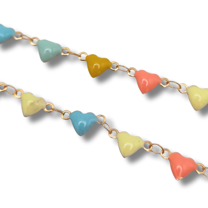 catena cuori in acciaio 5mm oro multicolor 50cm