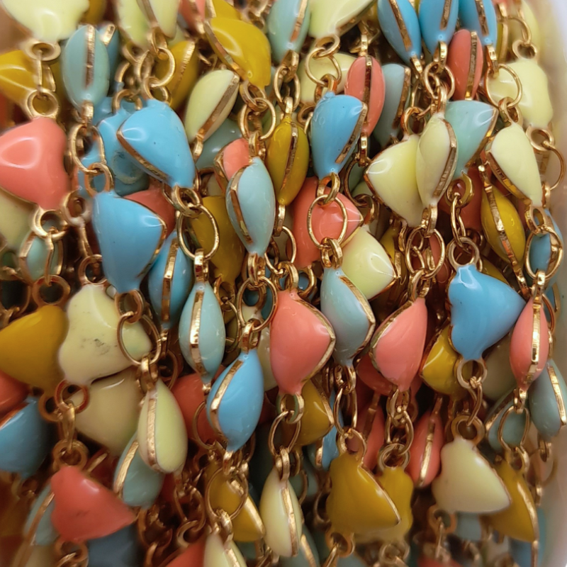 catena cuori in acciaio 5mm oro multicolor 50cm