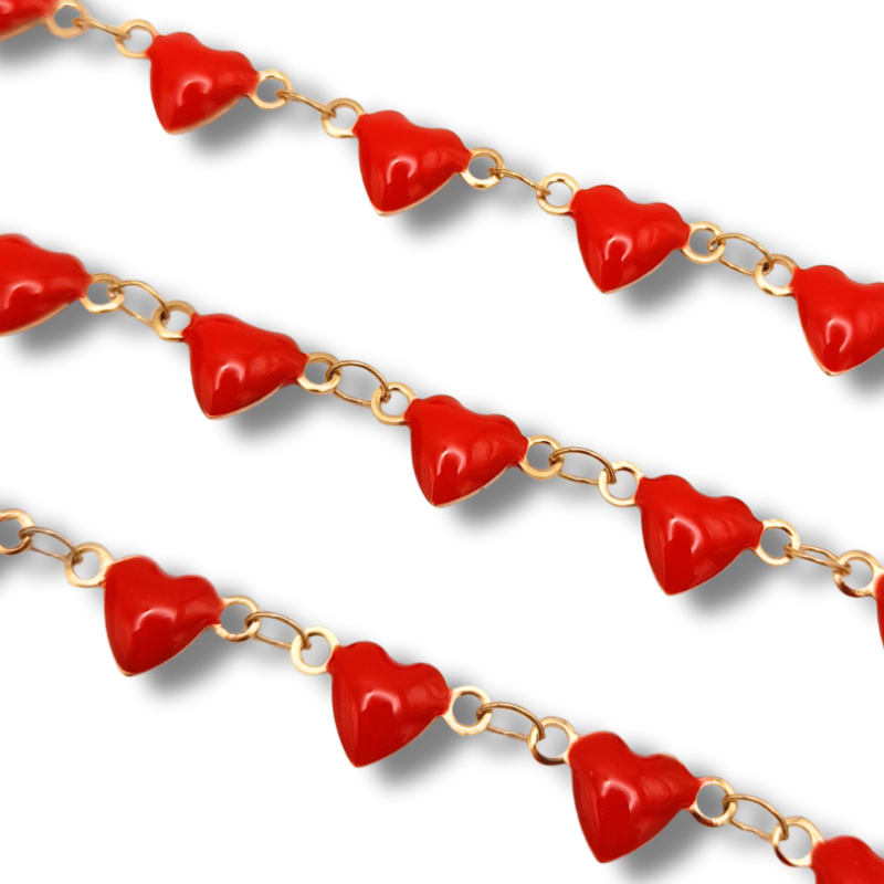 catena cuori in acciaio 5mm oro rosso 50cm