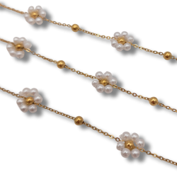 catena fiori di perline in acciaio 2.5mm oro bianco