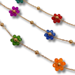 catena fiori di perline in acciaio 2.5mm oro multicolor trasparente 50cm