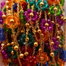 catena fiori di perline in acciaio 2.5mm oro multicolor trasparente 50cm