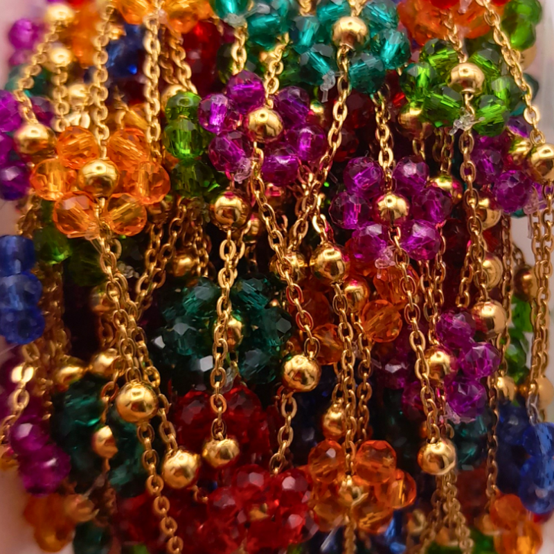 catena fiori di perline in acciaio 2.5mm oro multicolor