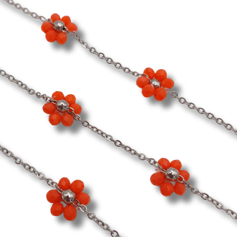 catena fiori di perline in acciaio 3.5mm argento corallo