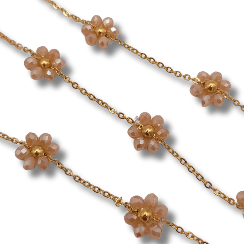 catena fiori di perline in acciaio 3.5mm oro beige