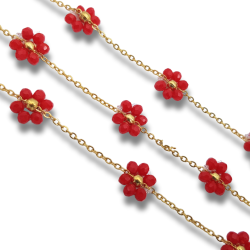 catena fiori di perline in acciaio 2.5mm oro corallo
