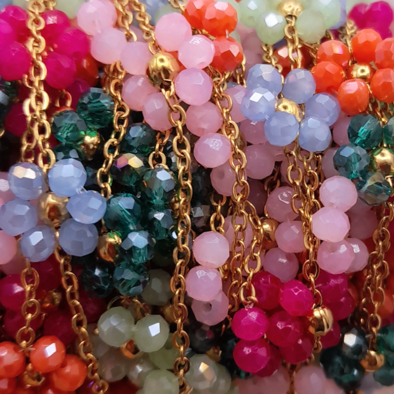 catena fiori di perline in acciaio 3.5mm oro multicolor 50cm