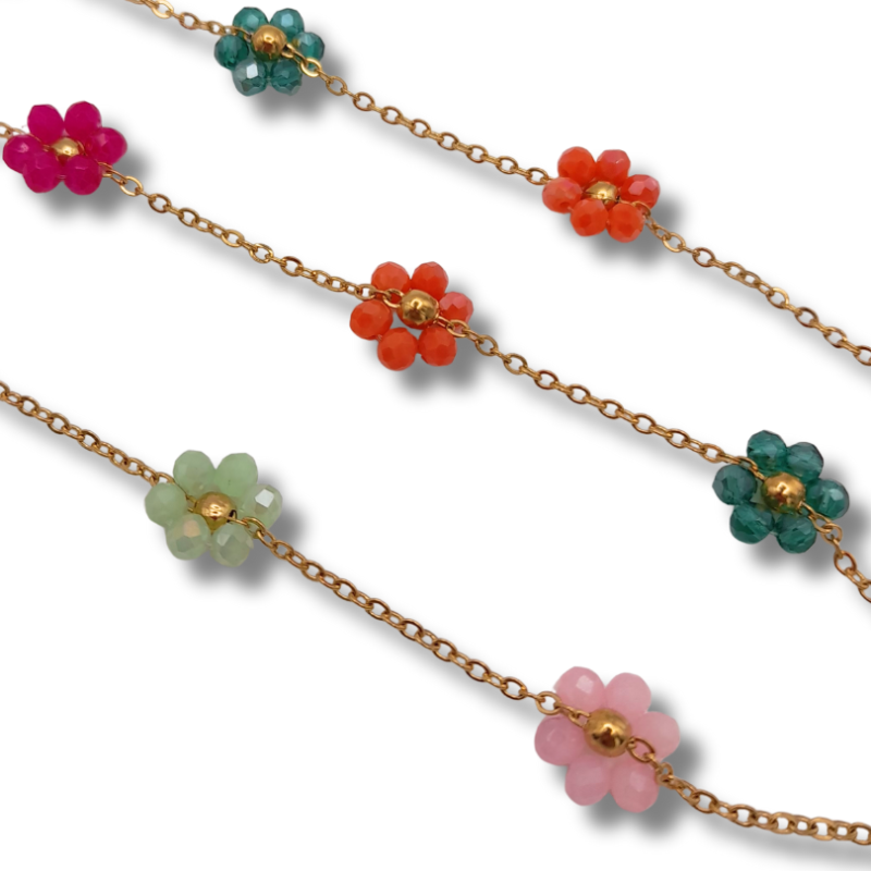 catena fiori di perline in acciaio 2.5mm oro multicolor