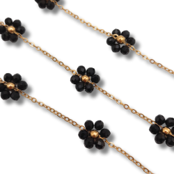 catena fiori di perline in acciaio 3.5mm oro nero 50cm