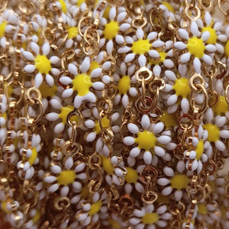 catena margherite in acciaio 5mm oro bianco 50cm