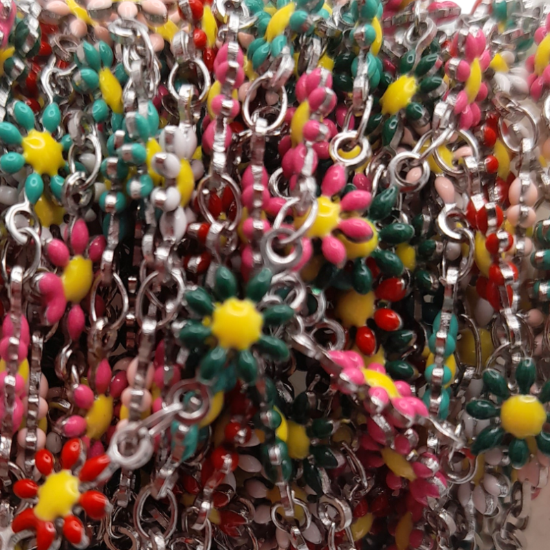 catena margherite in acciaio 5mm argento multicolor