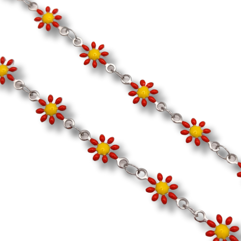 catena margherite in acciaio 5mm argento rosso 50cm