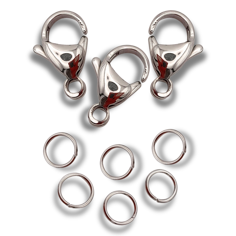 set moschettoni acciaio argento 15 mm 3 pz.