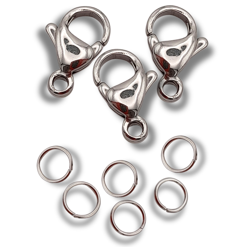 set moschettoni acciaio argento 13 mm 3 pz.