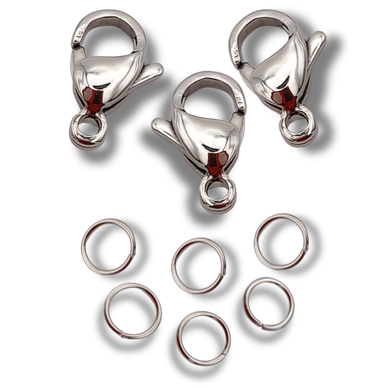 set moschettoni acciaio argento 11 mm 3 pz.