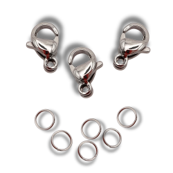 set moschettoni acciaio argento 9 mm 3 pz.
