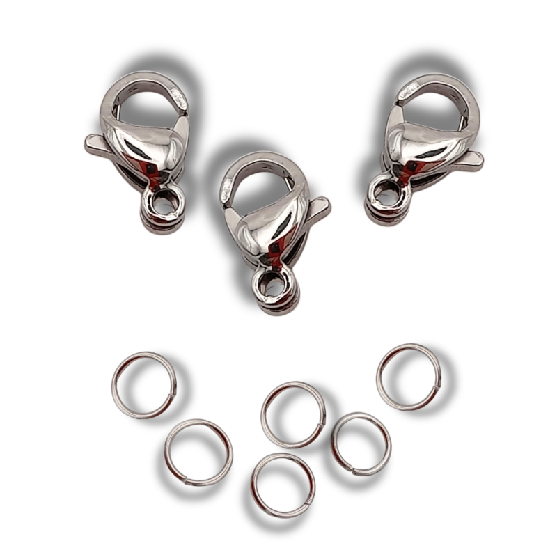 set moschettoni acciaio argento 9 mm 3 pz.