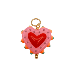 cuore in ceramica e acciaio multicolore rosa
