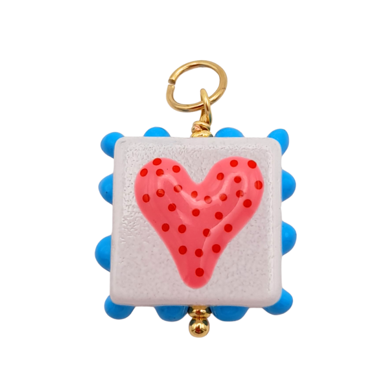 cuore quadrato in ceramica e acciaio multicolore bianco