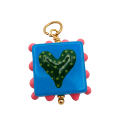cuore quadrato in ceramica e acciaio multicolore blu