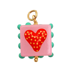 Cuore quadrato in ceramica e acciaio multicolore rosa