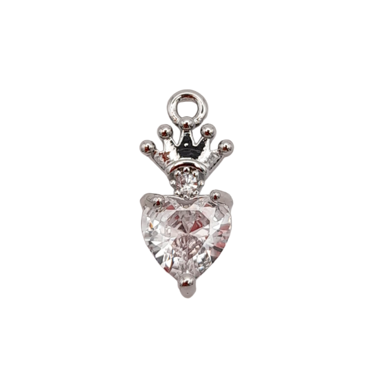charm cuore con corona argento