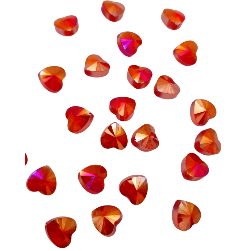 Cuore strass 10x 8mm Rosso trasparente 1 filo