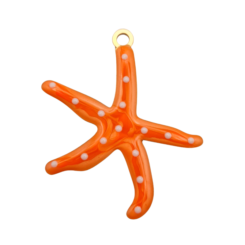 charm stella marina arancione in acciaio smaltato 50x40mm