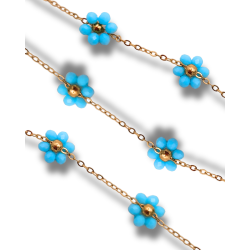 catena fiori di perline in acciaio 3.5mm oro azzurro 50cm