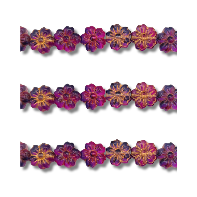 Filo di Cristalli a Forma di Fiore in Resina violet 13 mm