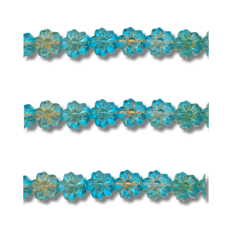 Filo di Cristalli a Forma di Fiore in Resina turchese 13 mm