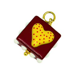 Cuore quadrato in ceramica e acciaio multicolore bordeaux